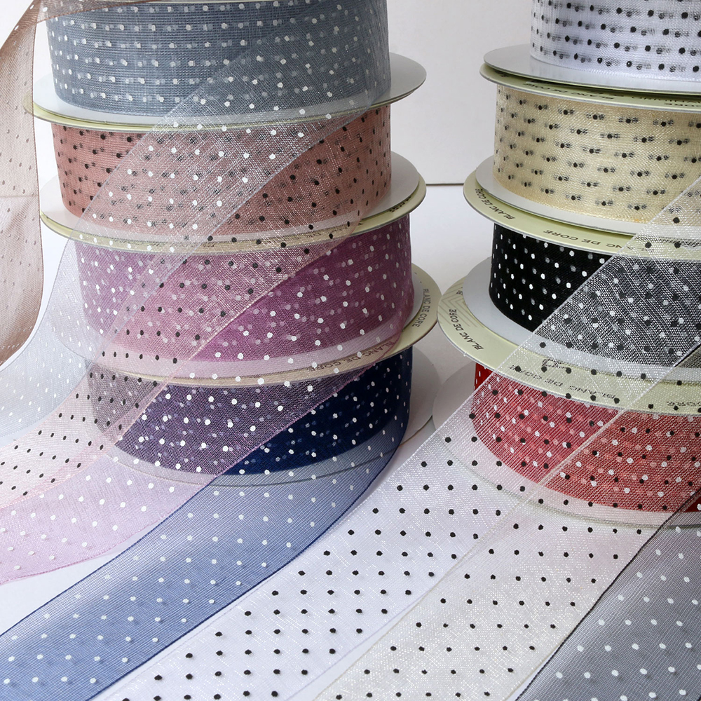 KR1182-25 Dotted Organdy Ribbon 25mm width x 15m roll (roll)