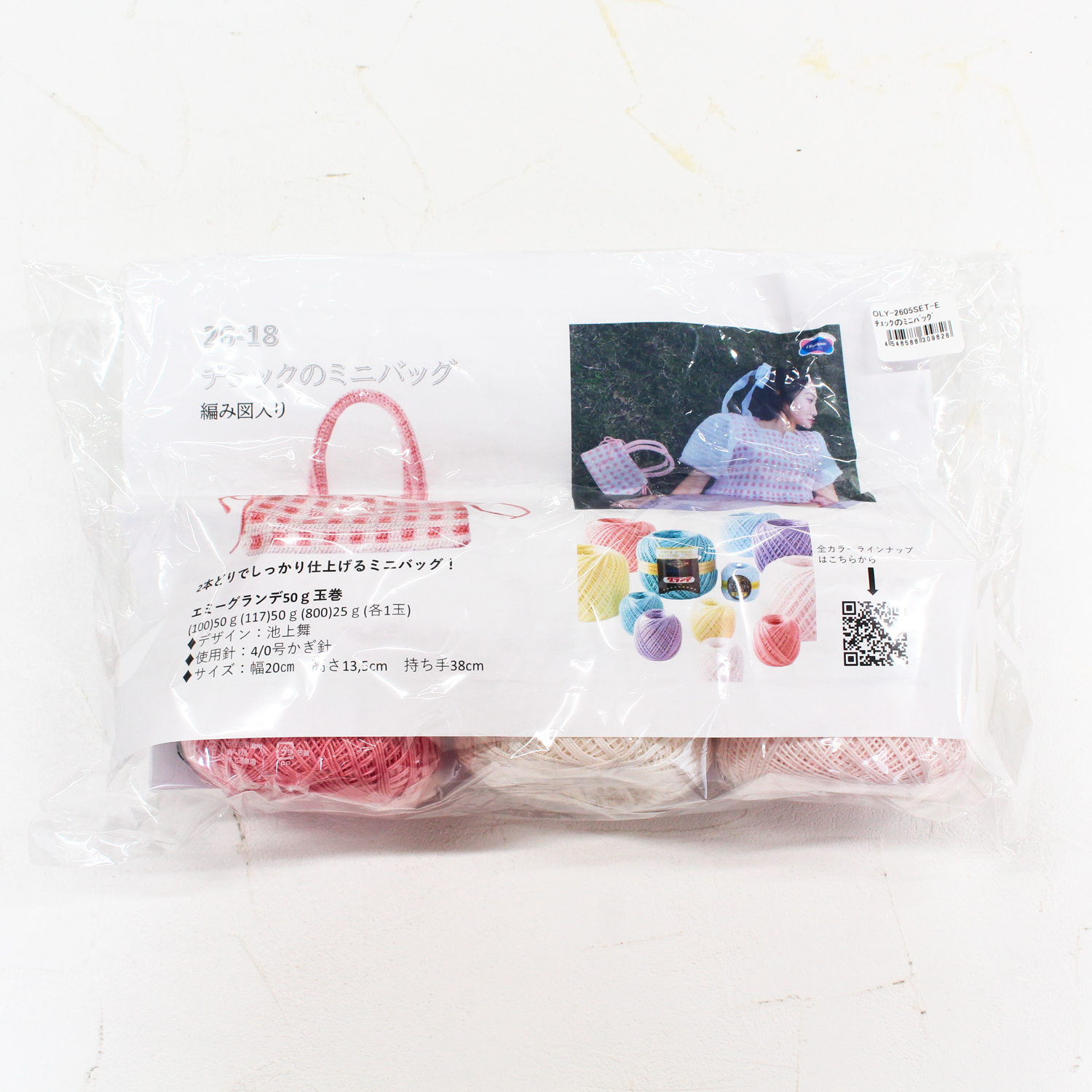 【毛糸受注会】【数量限定】OLY-2605SET-E 編み物キット チェックのミニバッグ 1セット (袋)