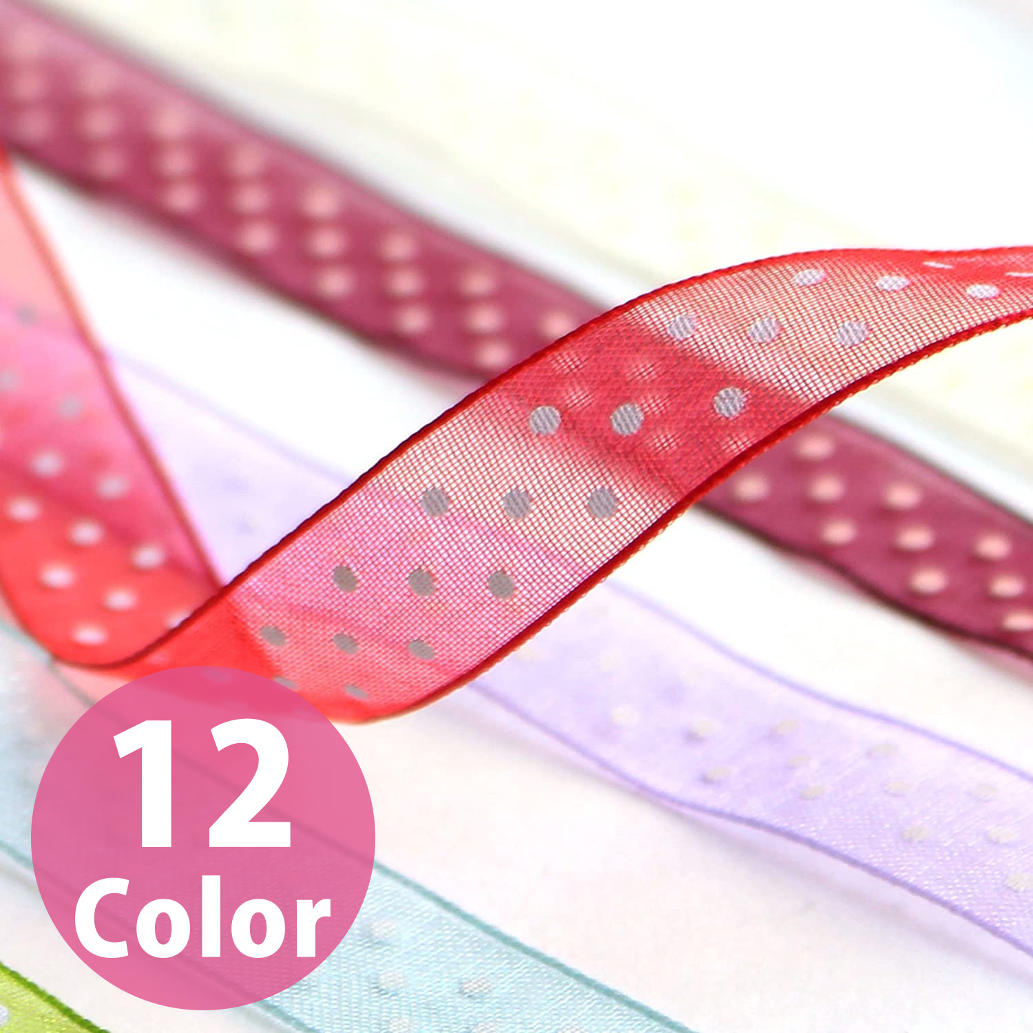 KR1181 Stretch　Organdy Ribbon Dot　Width 12mm×Length 25m　(roll)