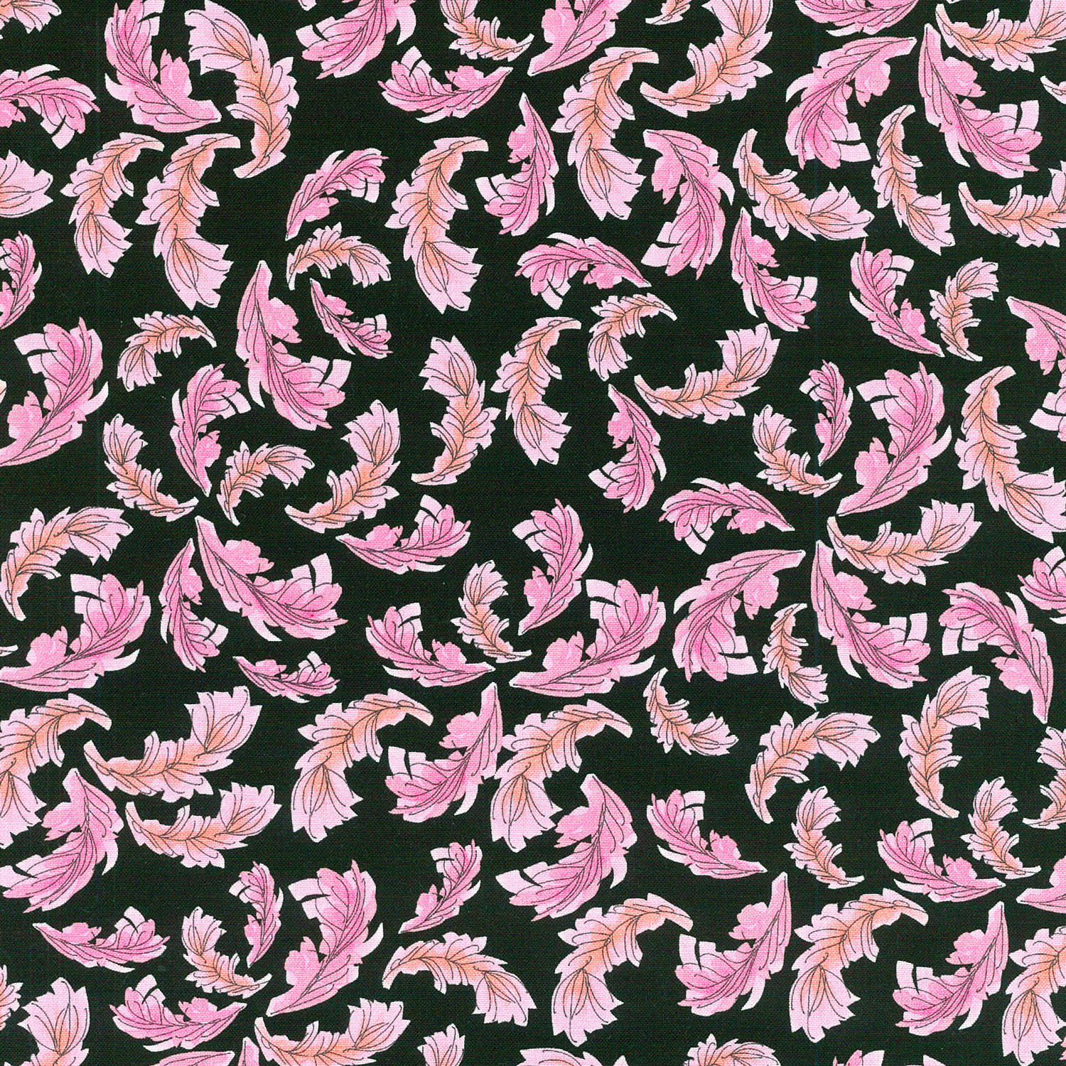 【0611再プリ】■LORA692-335R Loralie Designs ローラライデザインズ ブラック地 ピンクフラミンゴの羽 巾約110cm 原反約10.9m (巻)