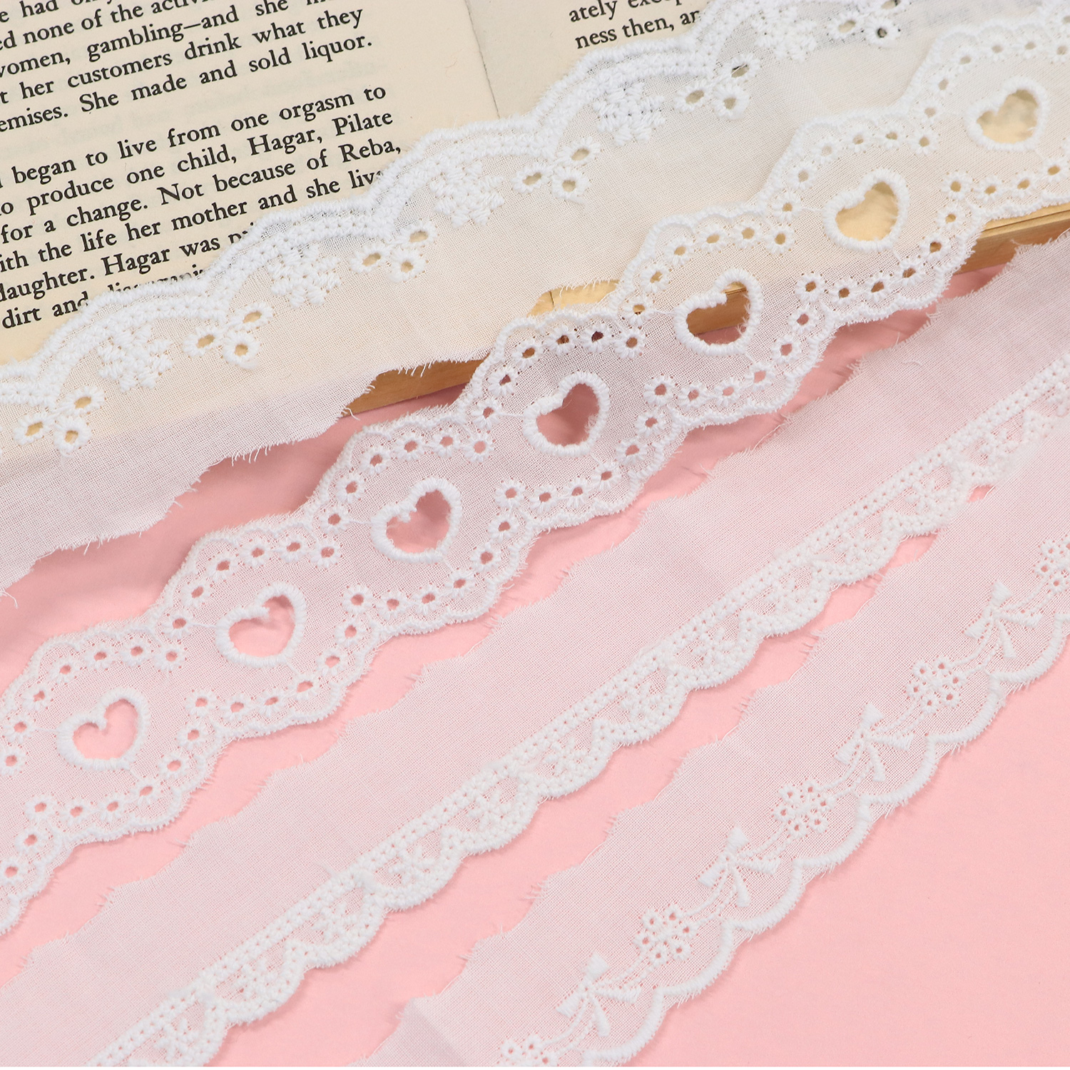 HCL20-ASET Cotton lace assortment, thin width, 1m x 4 pieces (set)