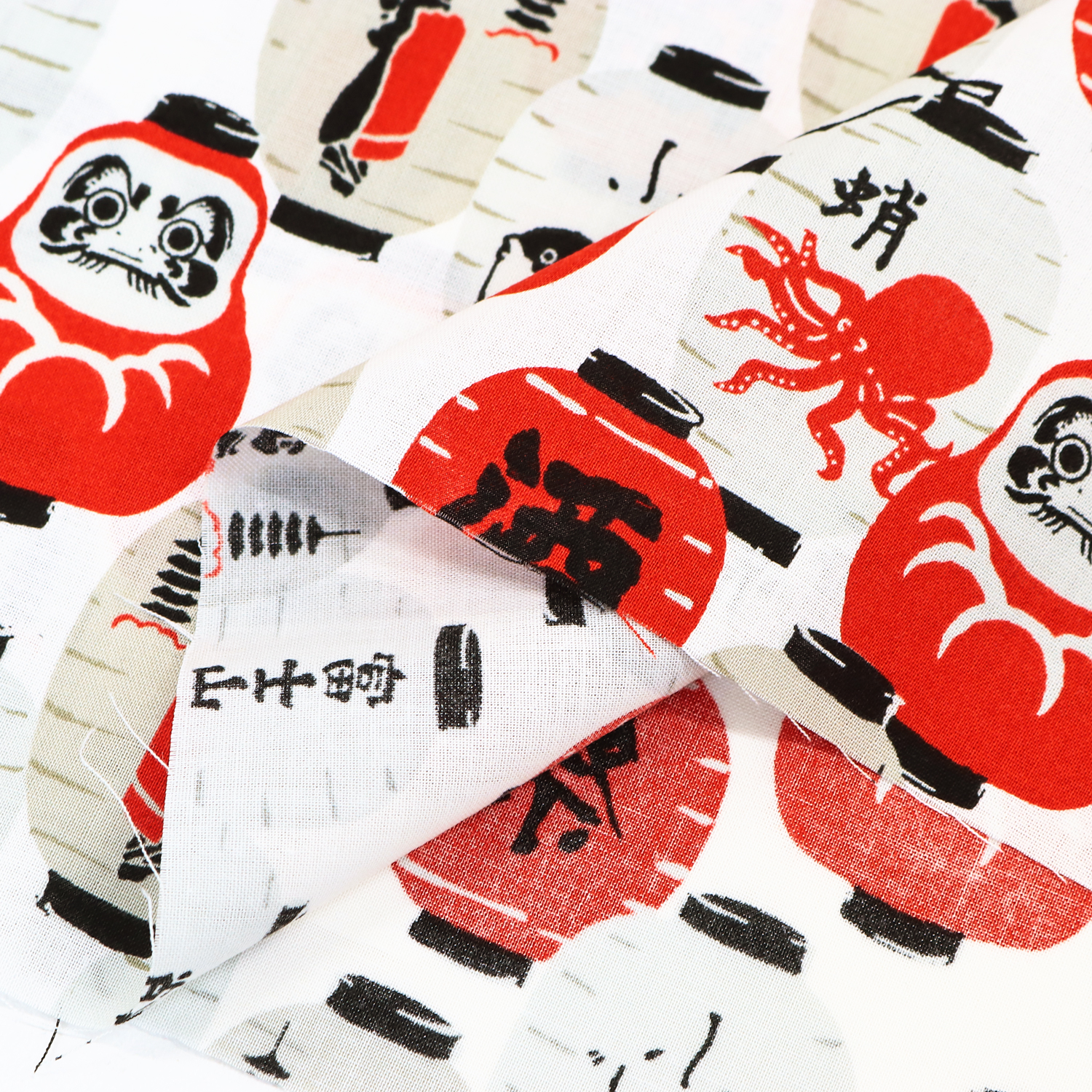 B850589-1 和柄スケア生地 「郷土物語 提灯」 1m単位 (m)「手芸材料の