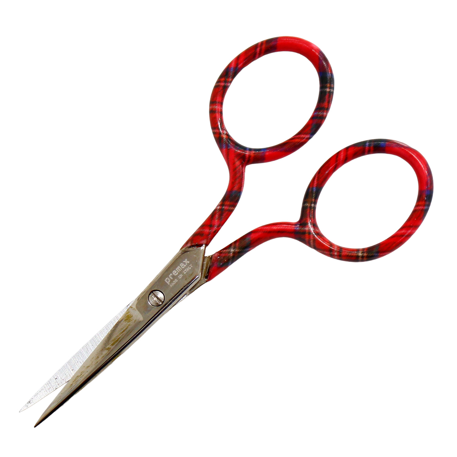 PRE87055 Embroidered scissors Tartan check Red 9cm (pcs)