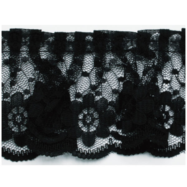 Ruffled Raschel Lace  Black 10m (Roll)