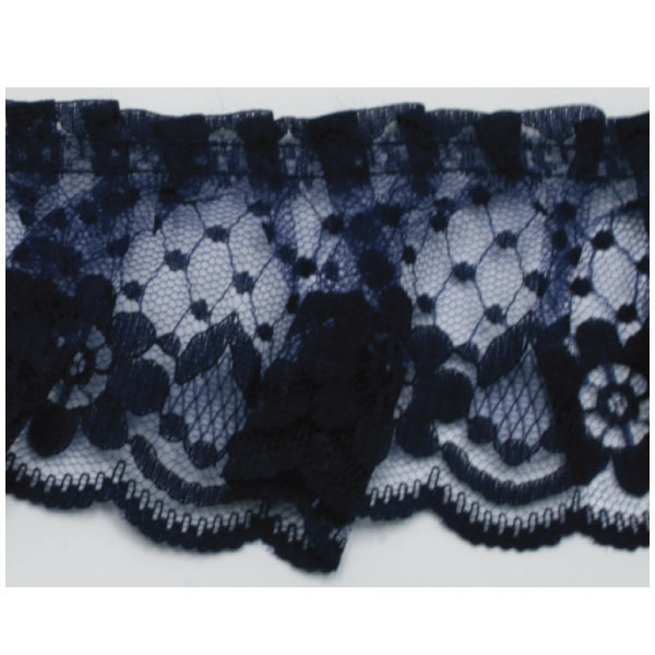 Ruffled Raschel Lace  Navy 10m (Roll)