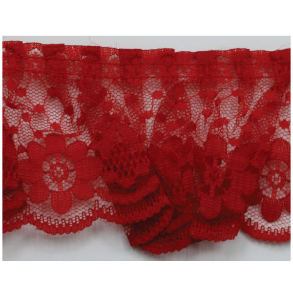 Ruffled Raschel Lace  Red 10m (Roll)