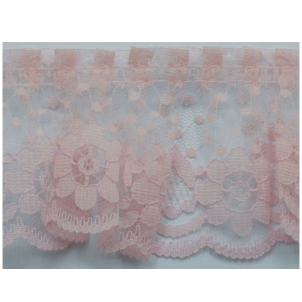 Ruffled Raschel Lace  Pink 10m (Roll)