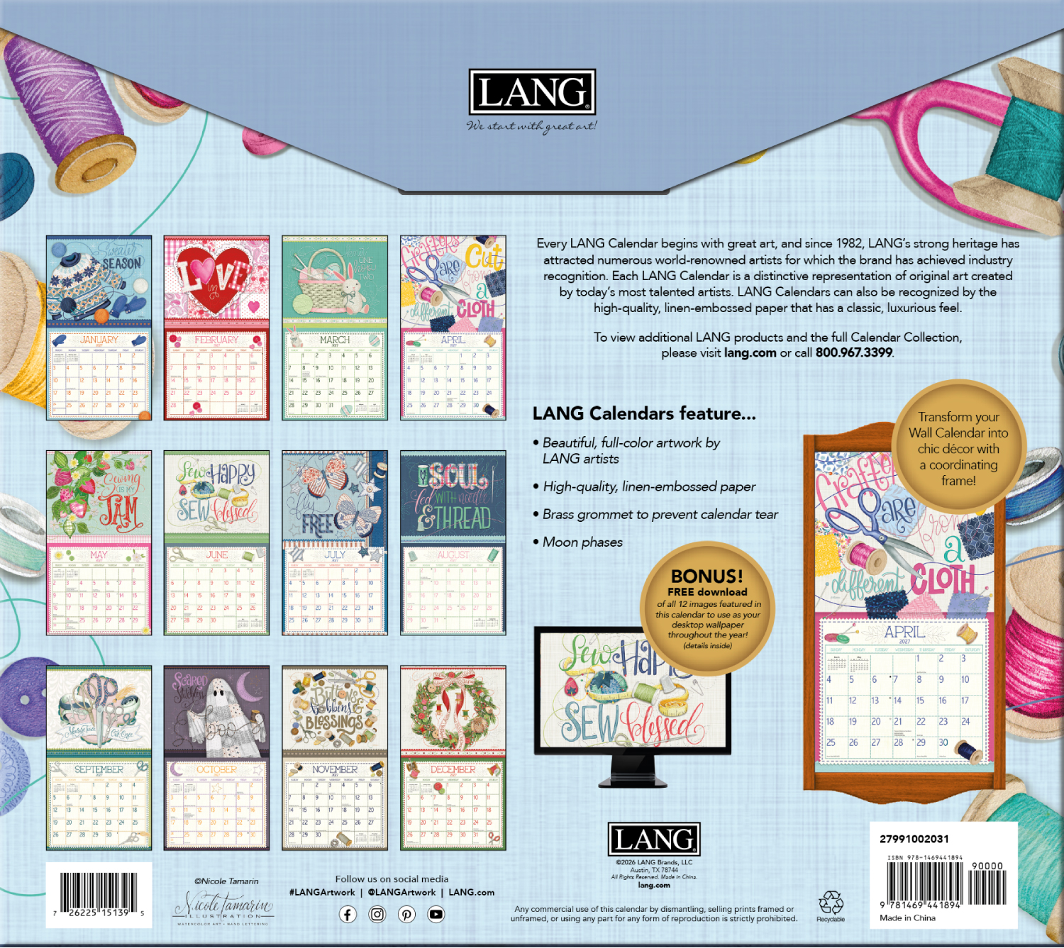 US27H 2027年USAカレンダー 「Handmade Hapinesss」 (冊)「手芸材料の