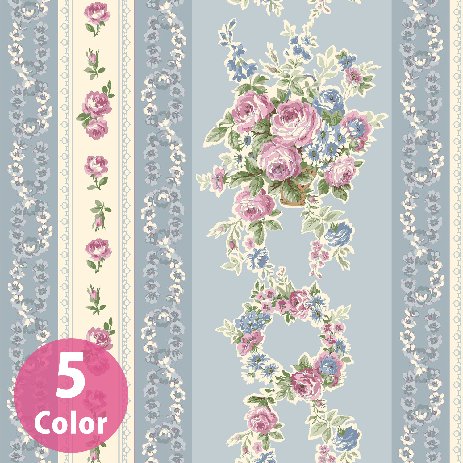 RU2530H-13 RURU BOUQUET -Rose Wreath- シーチング 巾約112cm 1m単位 (m)