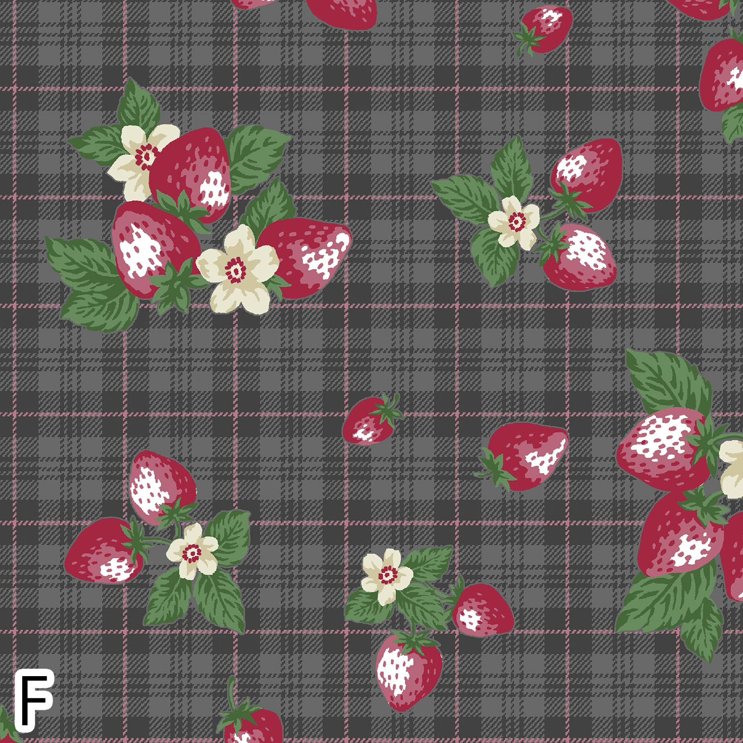いちごベリー様♡グレーチェック NN2342H-11 いちご チェック柄 VeryBerry コットンシーチング 巾約