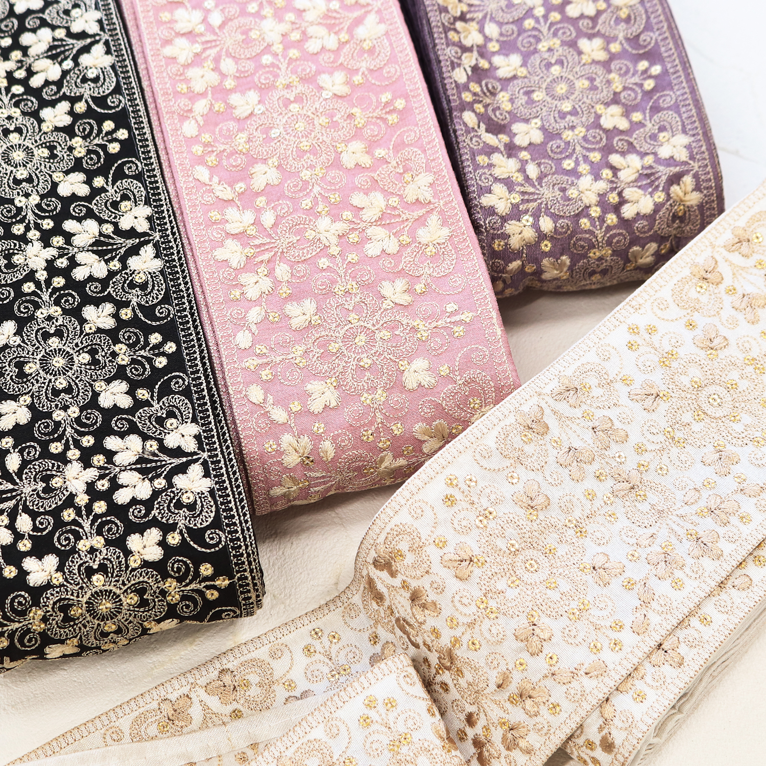 【2608新柄】KGKF-R71494 インド刺繍リボン 巾約8cm×原反約9m (巻)