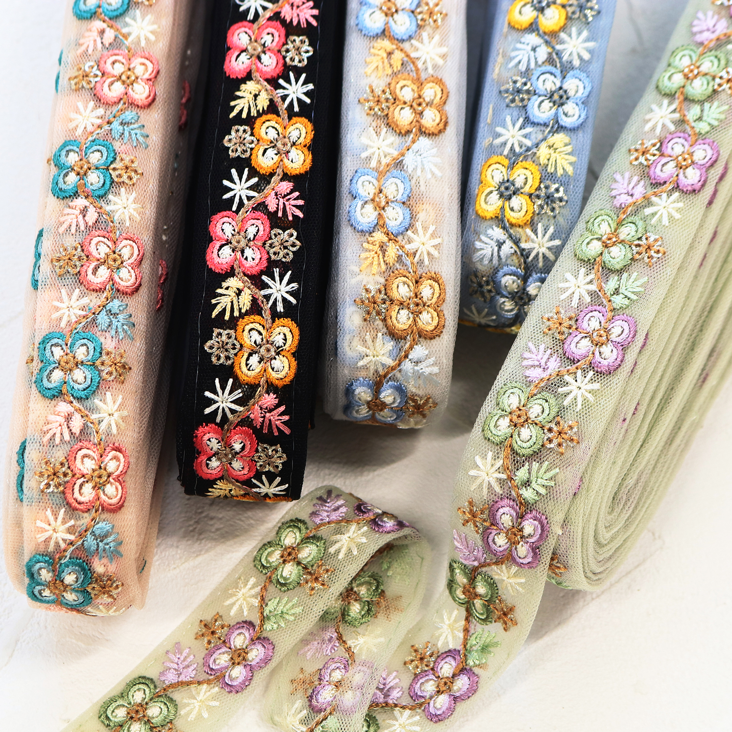 【2608新柄】KGKF-R71487 インド刺繍リボン 巾約2.2cm×原反約9m (巻)