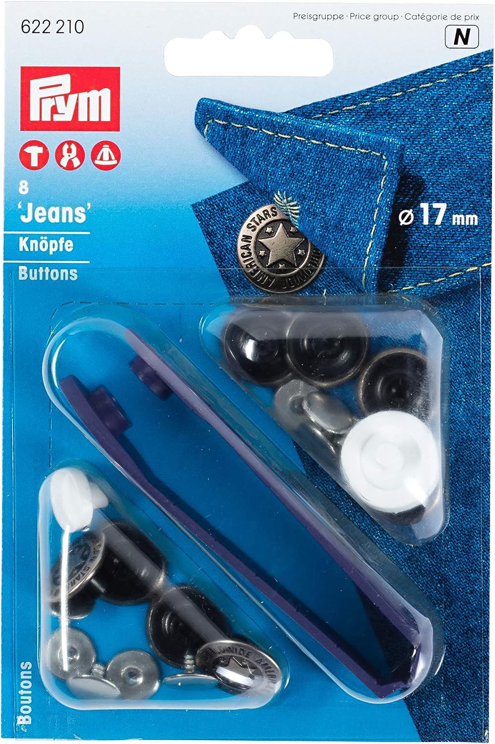 【お取り寄せ・返品不可】PRM622210 プリム (Prym) ジーンズトップボタン 「アメリカンスター」 キット付 φ17mm 8組入 オールドアイアン 622210 (個)