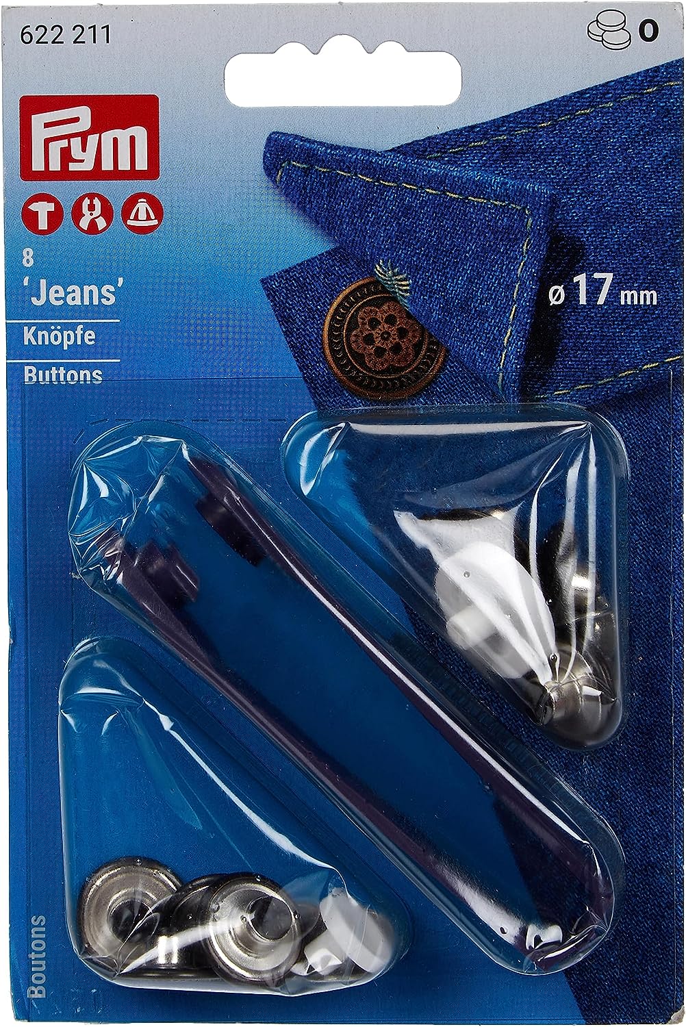 PRM622211 Prym Jeans Top Button "Flower" w/Kit 17mm dia. 8 pairs Black Nickel 622211 (pcs)