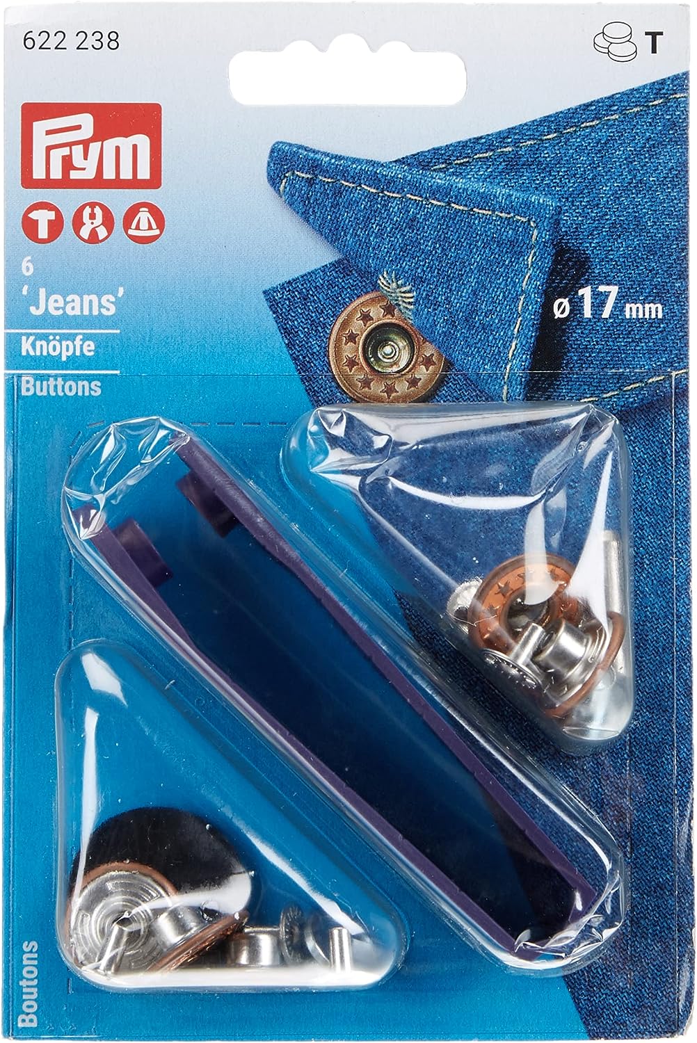 【お取り寄せ・返品不可】PRM622238 プリム (Prym) ジーンズドーナツボタン 「スターオープン」キット付 φ17mm 6組入 オールドカッパー 622238 (個)