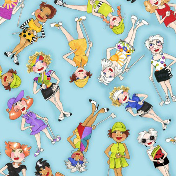 【0403再入荷】LORA692-368 GOLF HAPPY ゴルフハッピー ガールズ スカイブルー Loralie Designs ローラライデザイン USAプリント生地 Loralie Designs ローラライデザイン USAプリント生地 1m単位 (m)