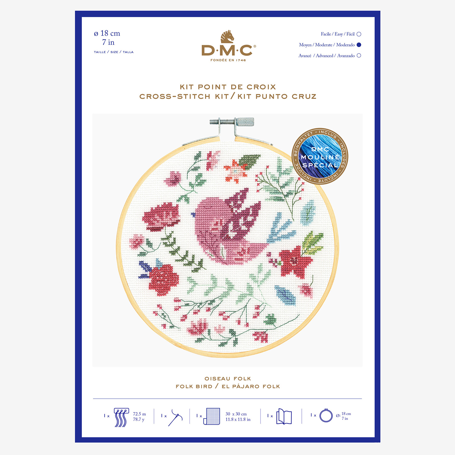 [Order / return is not possible] DMC-BK1928 Embroidery Kit with Embroidery Frame FOLK BIRD (Set)