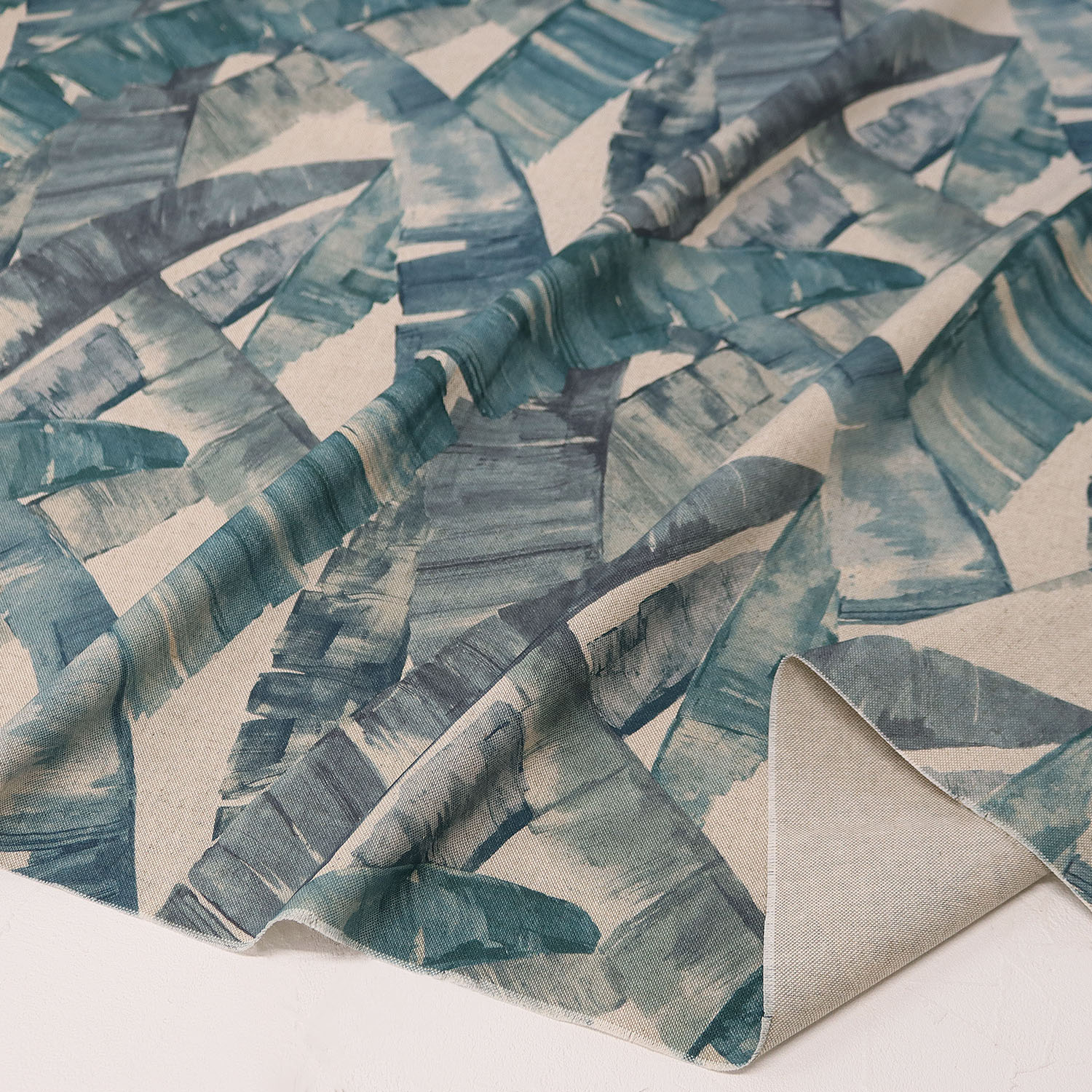 VIL-TEIDE-33 Leaf Blue Fabric, Imported from Spain, Cotton-linen-like inkjet oxford fabric, Approx. 140cm Wide, 1m/unit (m)