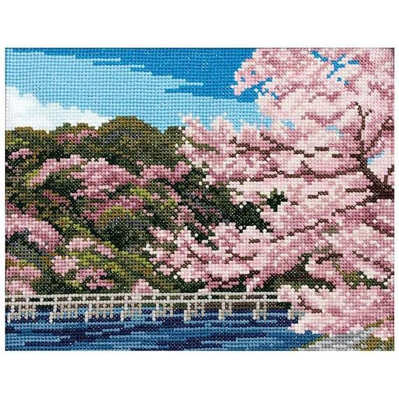 CSK522001 LECIEN [Lucian] Embroidery Kit Cosmo [COSMO] Seasons and Japan's Landscapes - Togetsu Bridge and Cherry Blossoms - Cross Stitch Kit (Pcs)