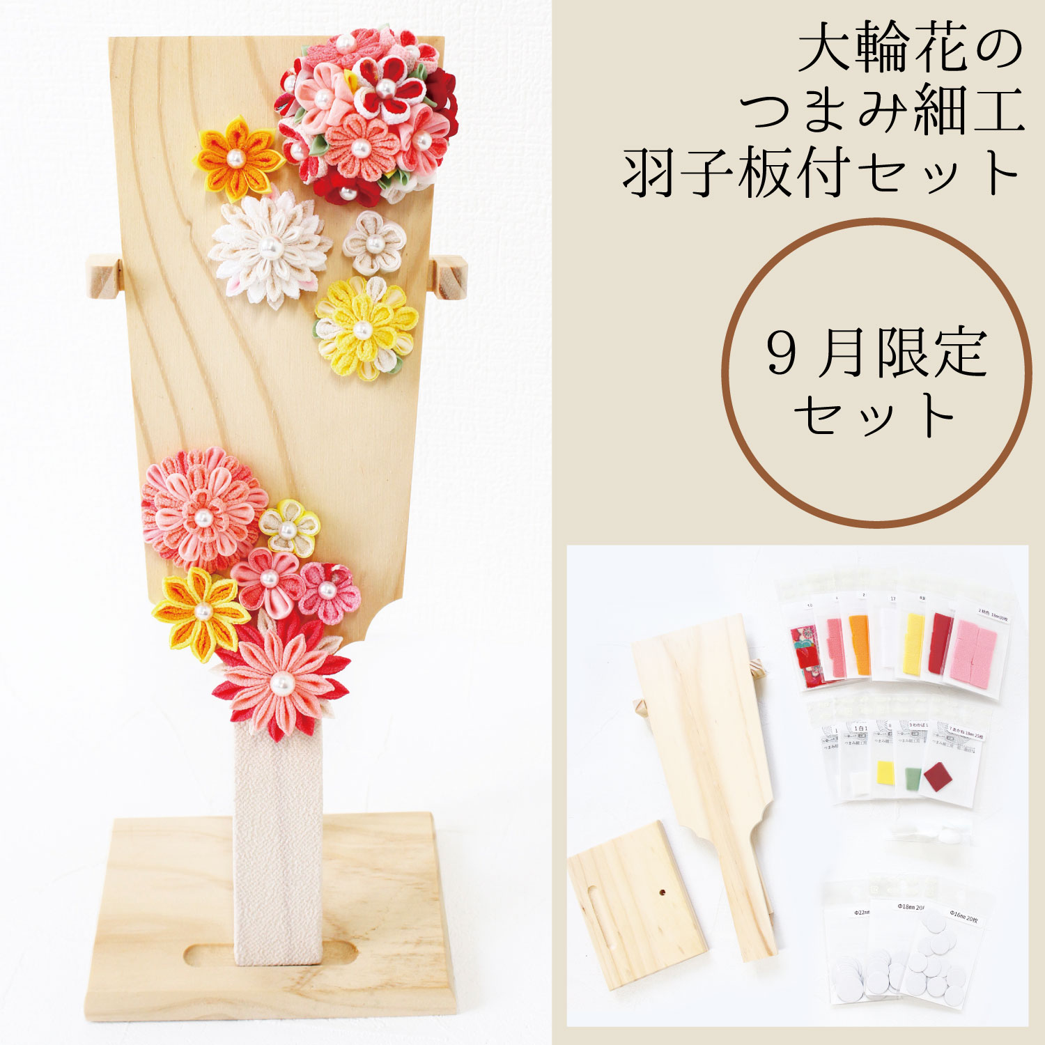 【9月セール限定】T-5FSET-018 大輪花のつまみ細工羽子板付セット (セット)