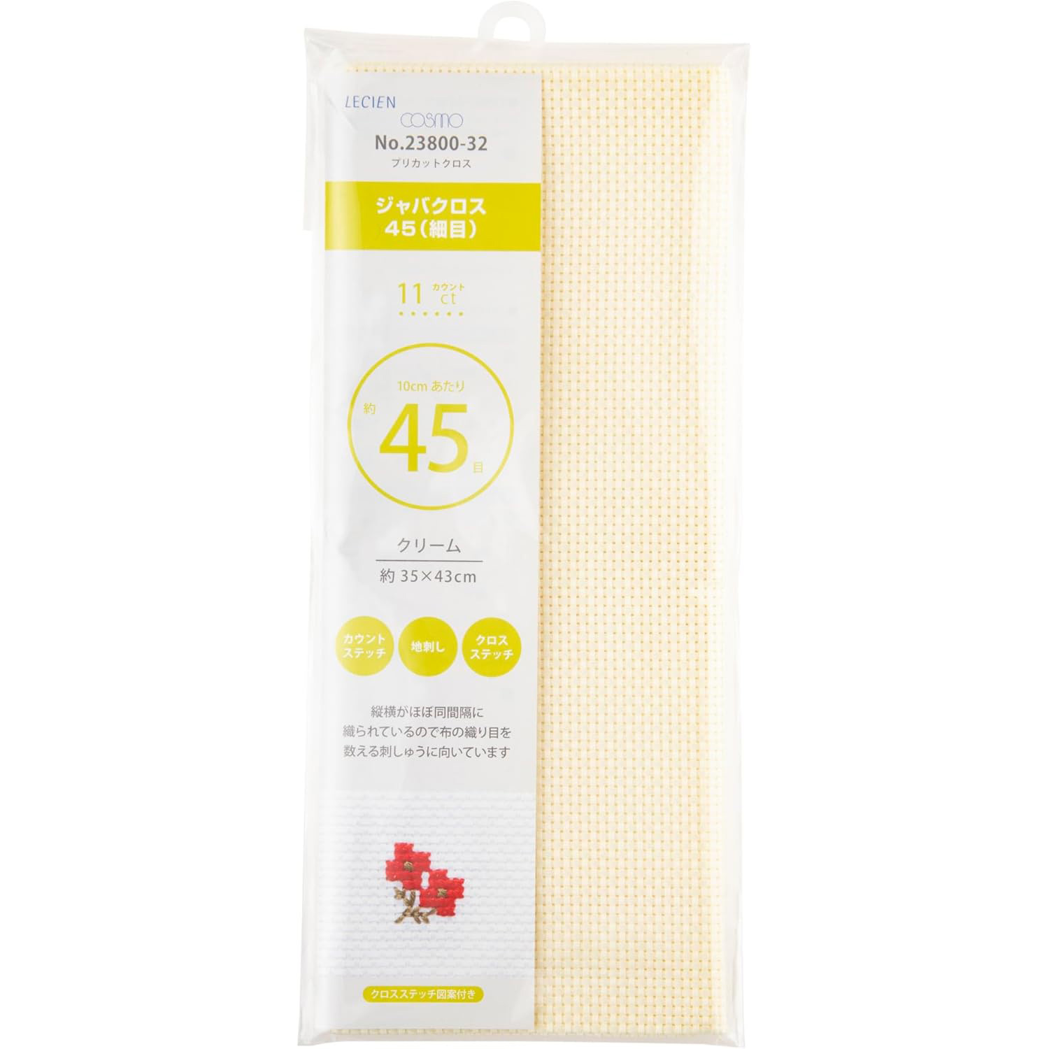 CS23800-32 LECIEN Cosmo Java Cross Fine Precut Cloth Cream Approx. 35 x 43cm (sheets)