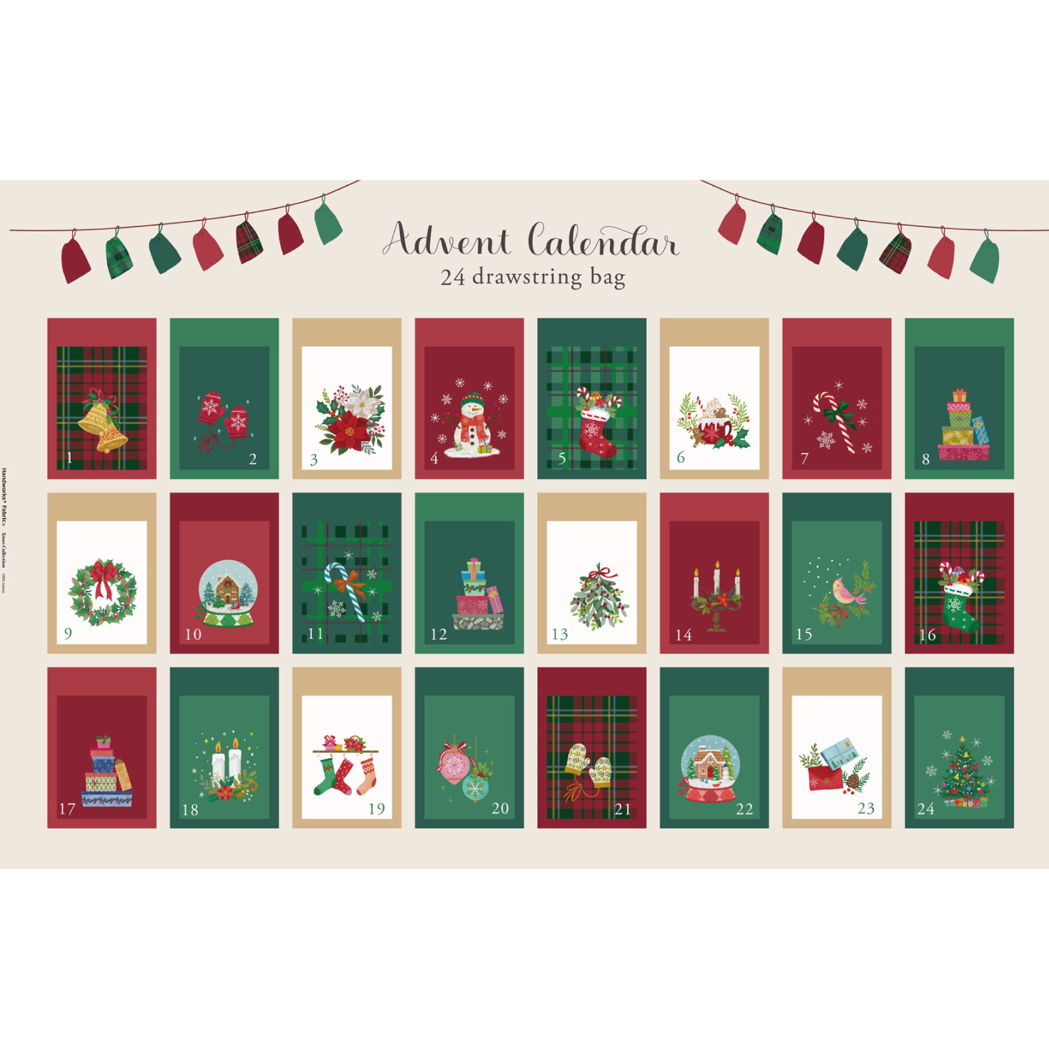 XC10754P 2026XmasCollection アドベントカレンダー巾着パネル 約108cm×73cm (枚)