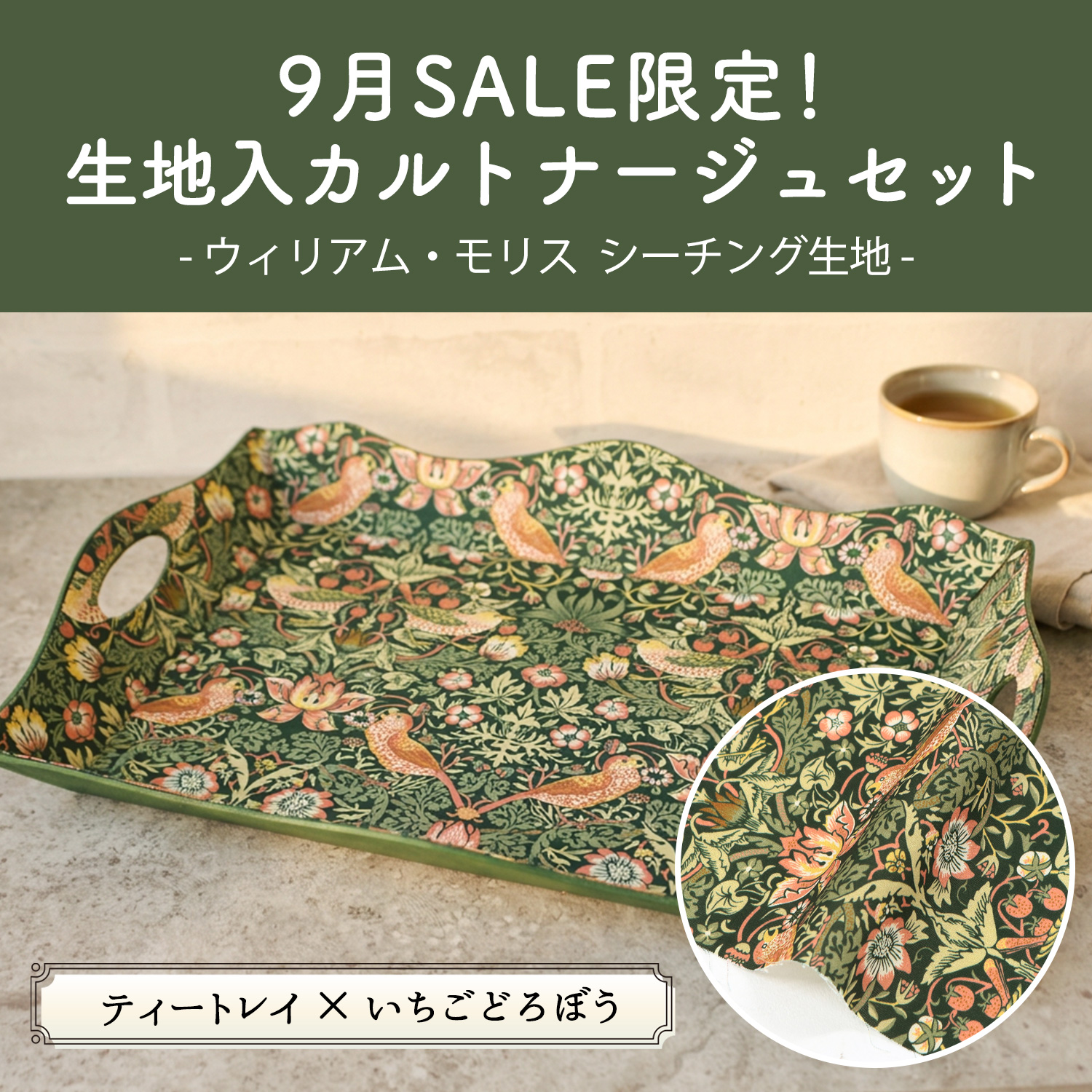 CTN64-WMSET ティートレイ×いちごどろぼう 生地入りカルトナージュキット (セット)