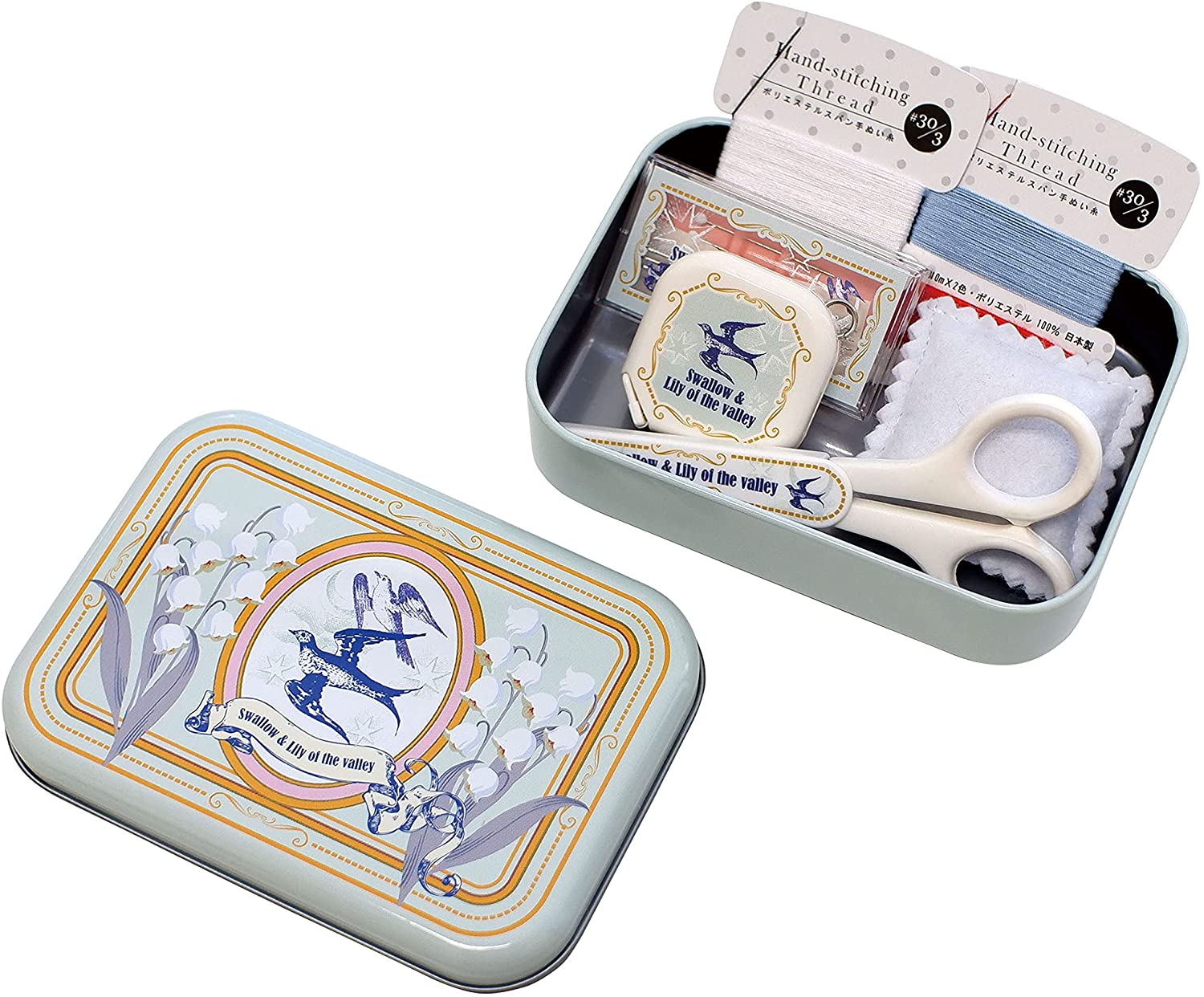 MIS1487 Misasa Tin Can Sewing Set: Swallows and Cranes (pcs)