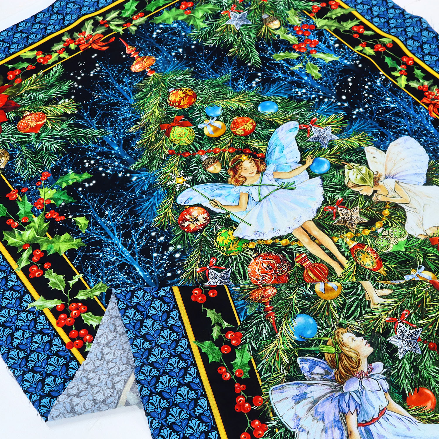 MICH12747-M クリスマスツリー 青 パネル生地 USAコットンシーチングプリント Michael Miller マイケルミラー  パネル生地巾110cm×60cm (枚)
