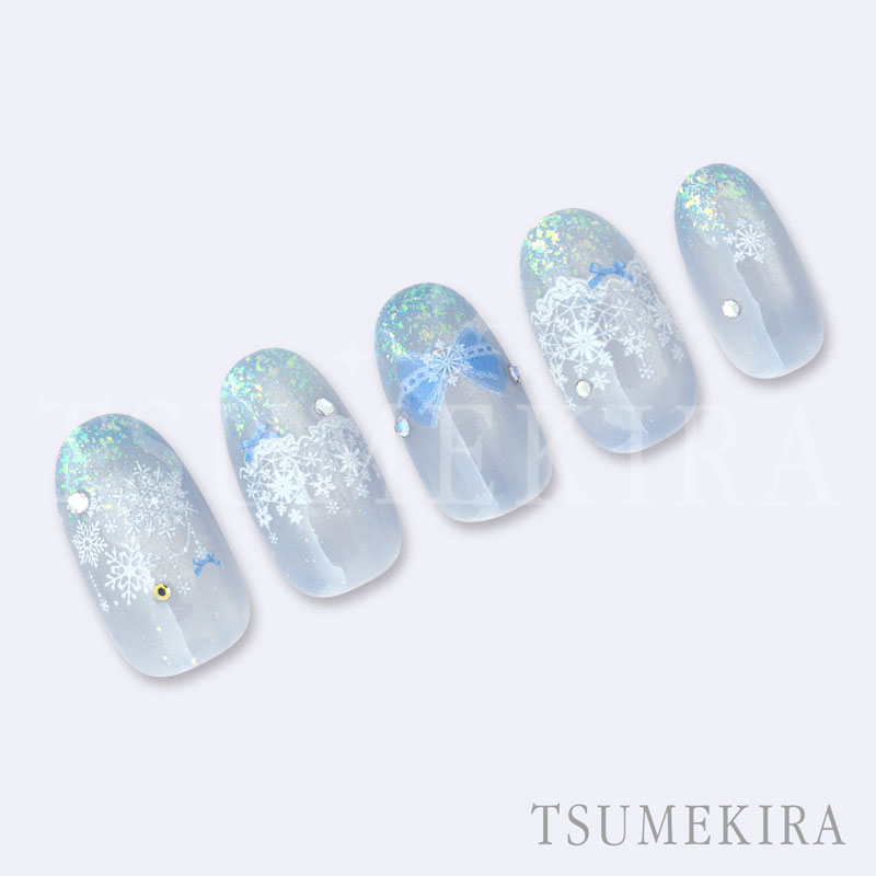 【丙午の捌版】稲荷の日ネイル 9/21 21時迄 限定価格商品№９ お取り寄せ・返品不可】NN-YUK-017 雪の結晶レース ツメキラ ネイル