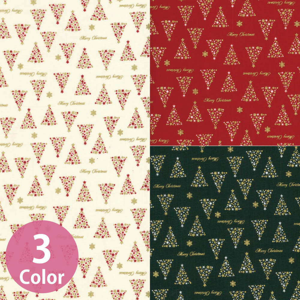 【10周年】H7100-4 Christmasfabric クリスマス ツリー柄シーチング生地 1m単位 (m）