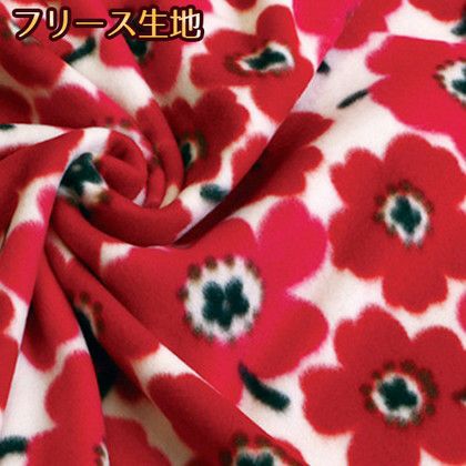 MF80000-28 Fleece patterned fabric Flower Red", approx. 150cm width", 1m unit (m)