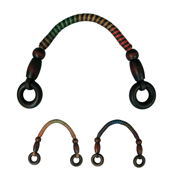 Winded Wax Cord Handle, with wood beads and rings, 38cm (set)