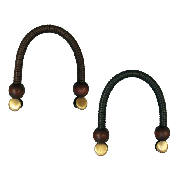 Winded Wax Cord Handle, with wood beads and alligator clips, 40cm (set)