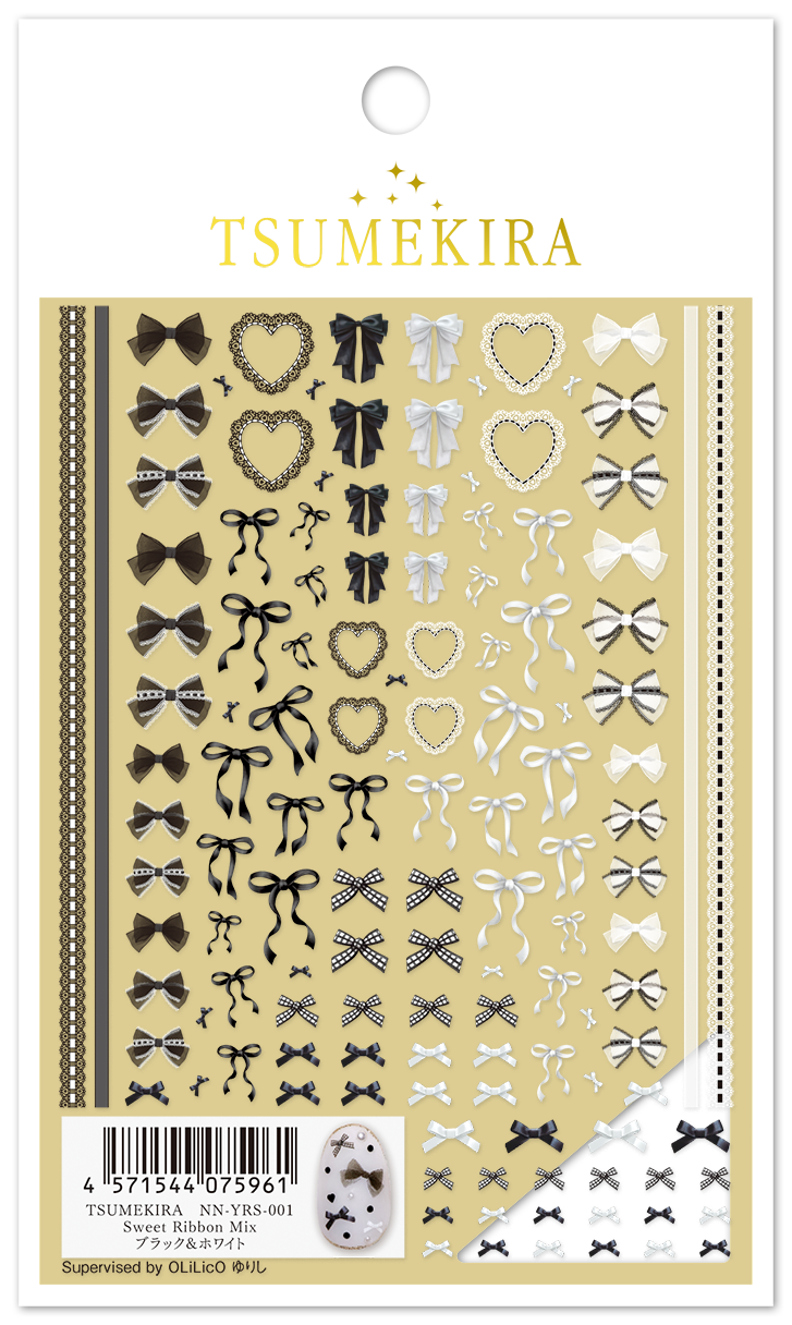 【お取り寄せ・返品不可】NN-YRS-001 Sweet Ribbon Mix ブラック&ホワイト (Supervised by OLiLicO ゆりし) ツメキラ ネイルシール (枚)