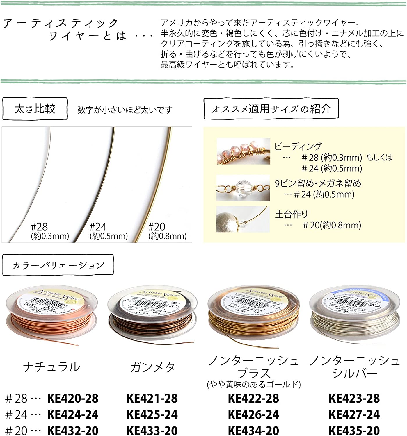 アーティスティックワイヤー #28～20 ノンターニッシュシルバー (巻)「手芸材料の卸売りサイトChuko Online」