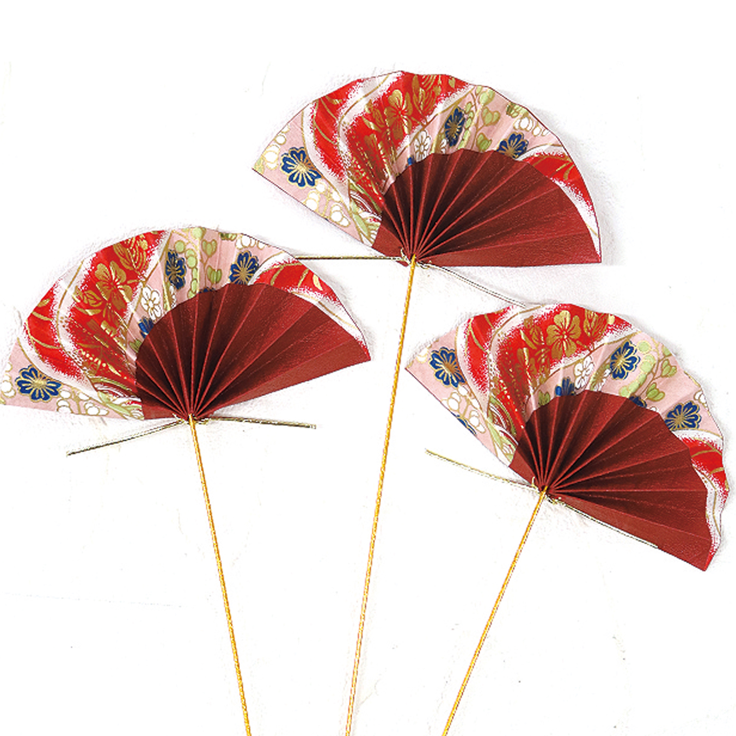 P9525-A New Year Pick, Patterned Fans, S Size, Red, 3 pcs (bag)