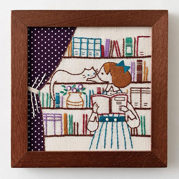 CSK542104 LECIEN [Lucian] Cosmo Embroidery Kit Everyday Life of Cats BOOKSHELE (Pieces)