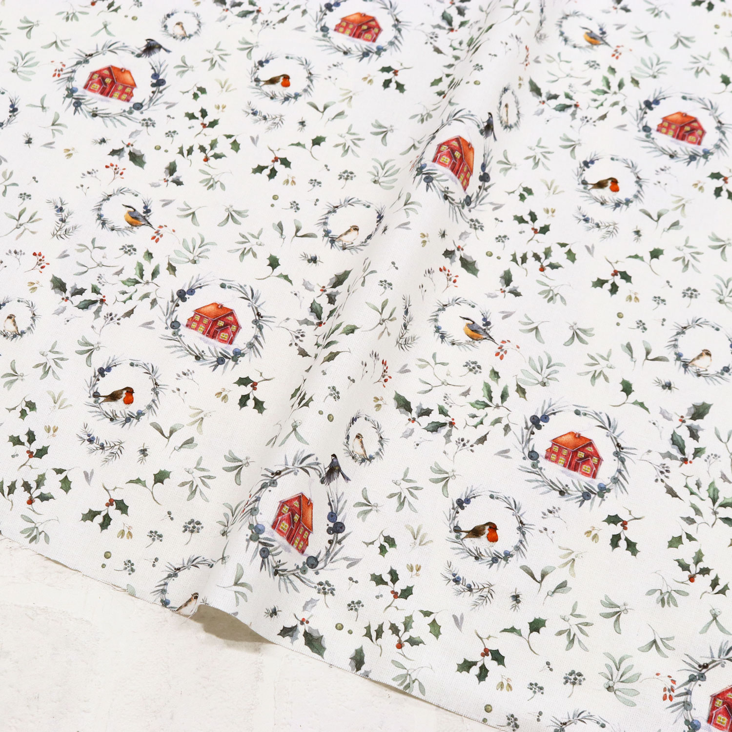 ACU3523-956-50CM acufactum Small Bird and Wreath Print Fabric Approx. 150cm Width 50cm Units (Sheets)