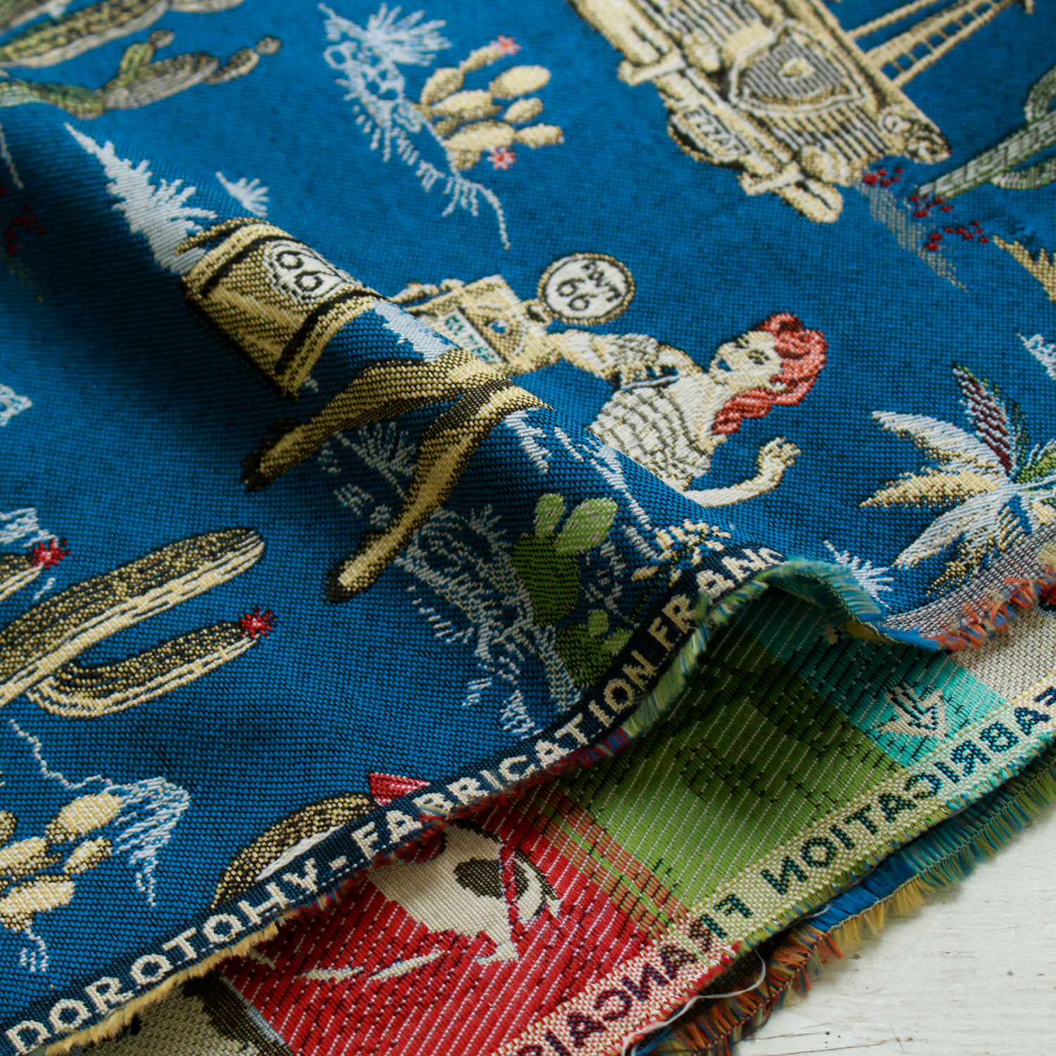 フランス生地 スカート ボックス 織物  赤 青 茶 白