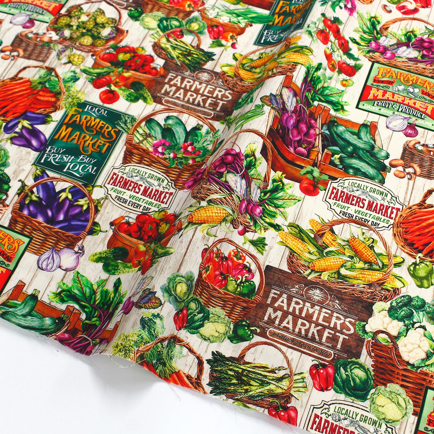 MICH11927-ECRU かごいっぱいの野菜とラベル Michael Miller マイケルミラー USAプリント 1m単位 (m)