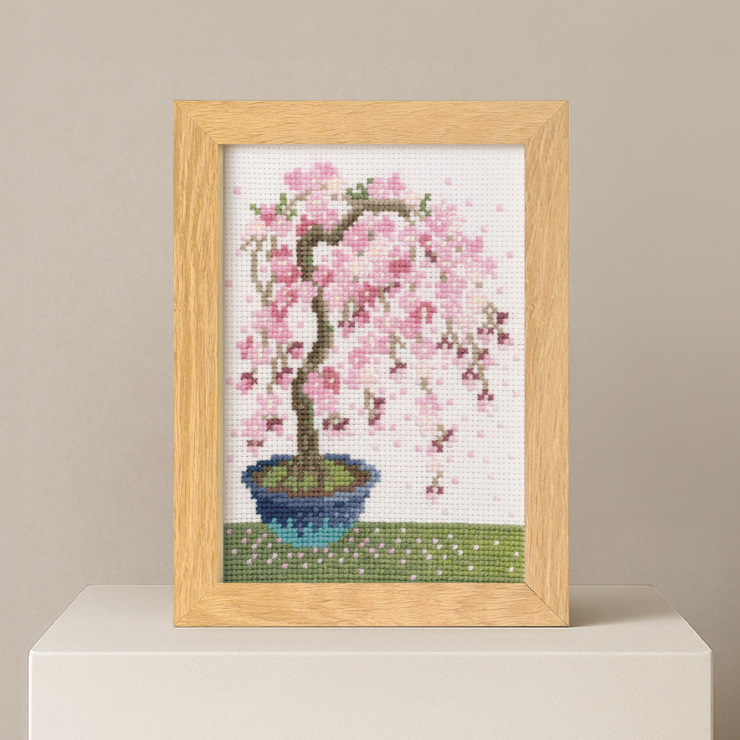 OLY-K7614 刺しゅうキット 12ヵ月のBONSAI 3月 枝垂れ桜 (袋)