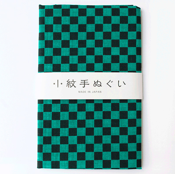 MYM-ORI1 小紋手ぬぐい 市松模様 緑×黒 33cmx90cm (枚)