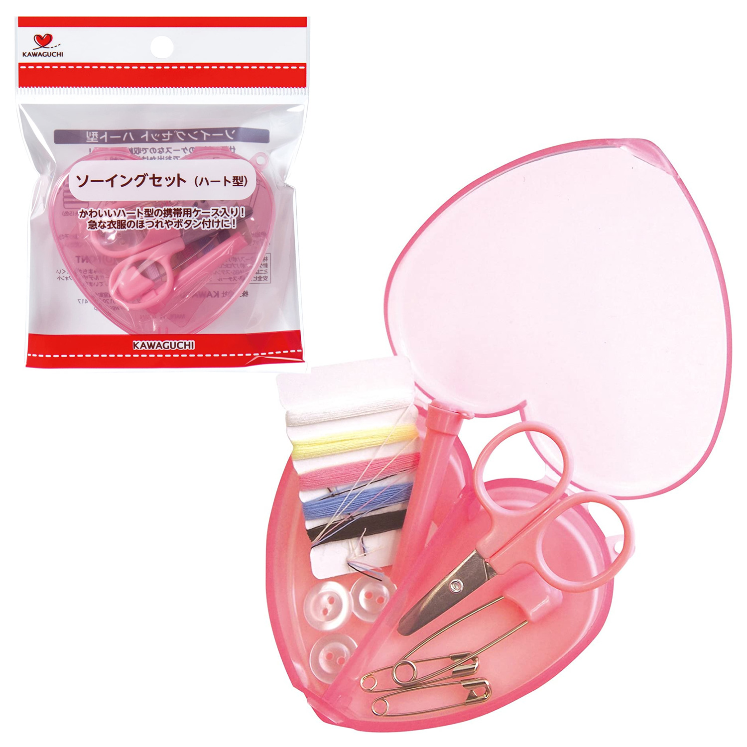 TK13283 KAWAGUCHI Sewing Set, heart-shaped, pink (pcs)