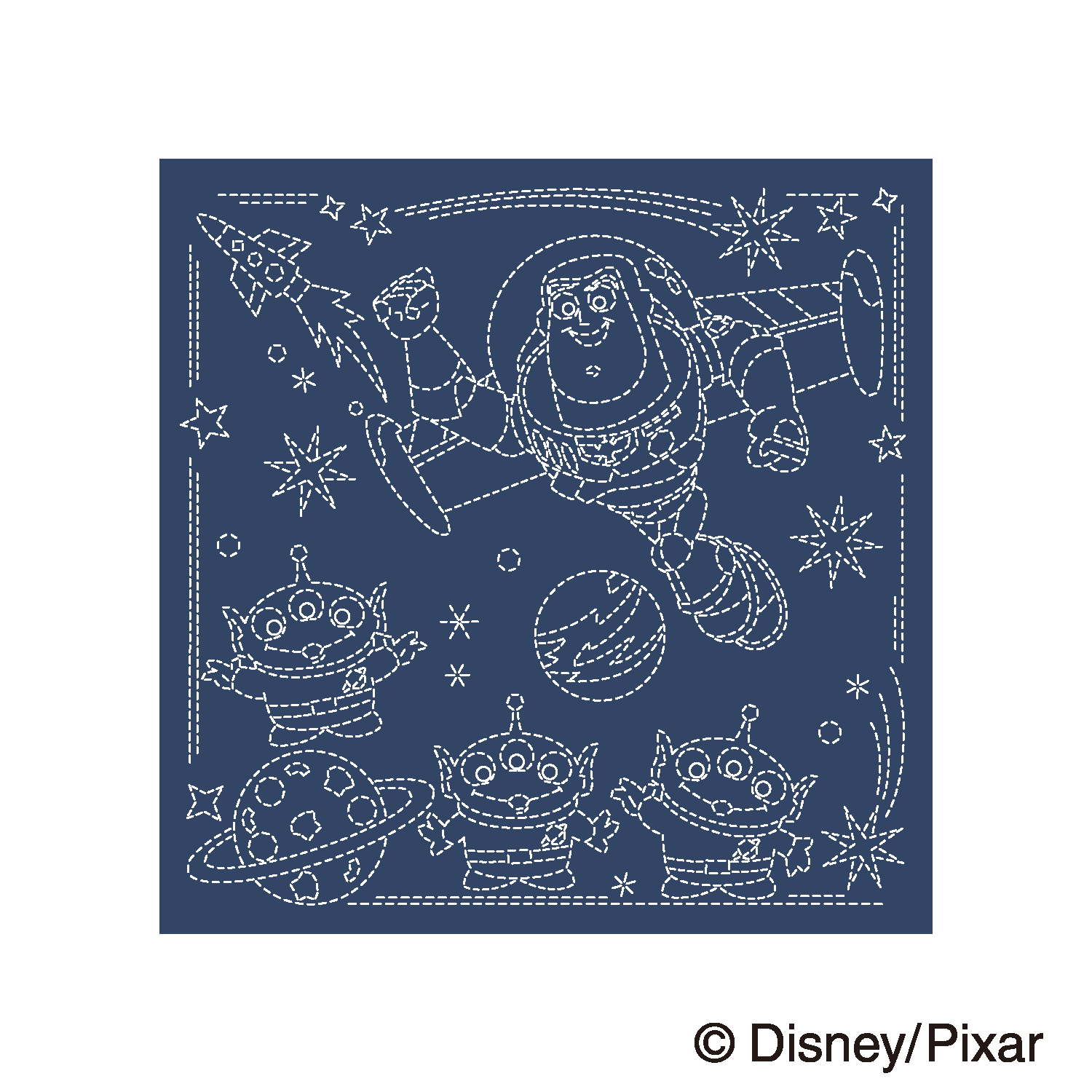 【お取り寄せ・返品不可】OHF-H14130 刺し子 花ふきん ディズニー/ピクサー刺し子 バズ＆エイリアン【Navy Blue】  3枚入り　(袋)