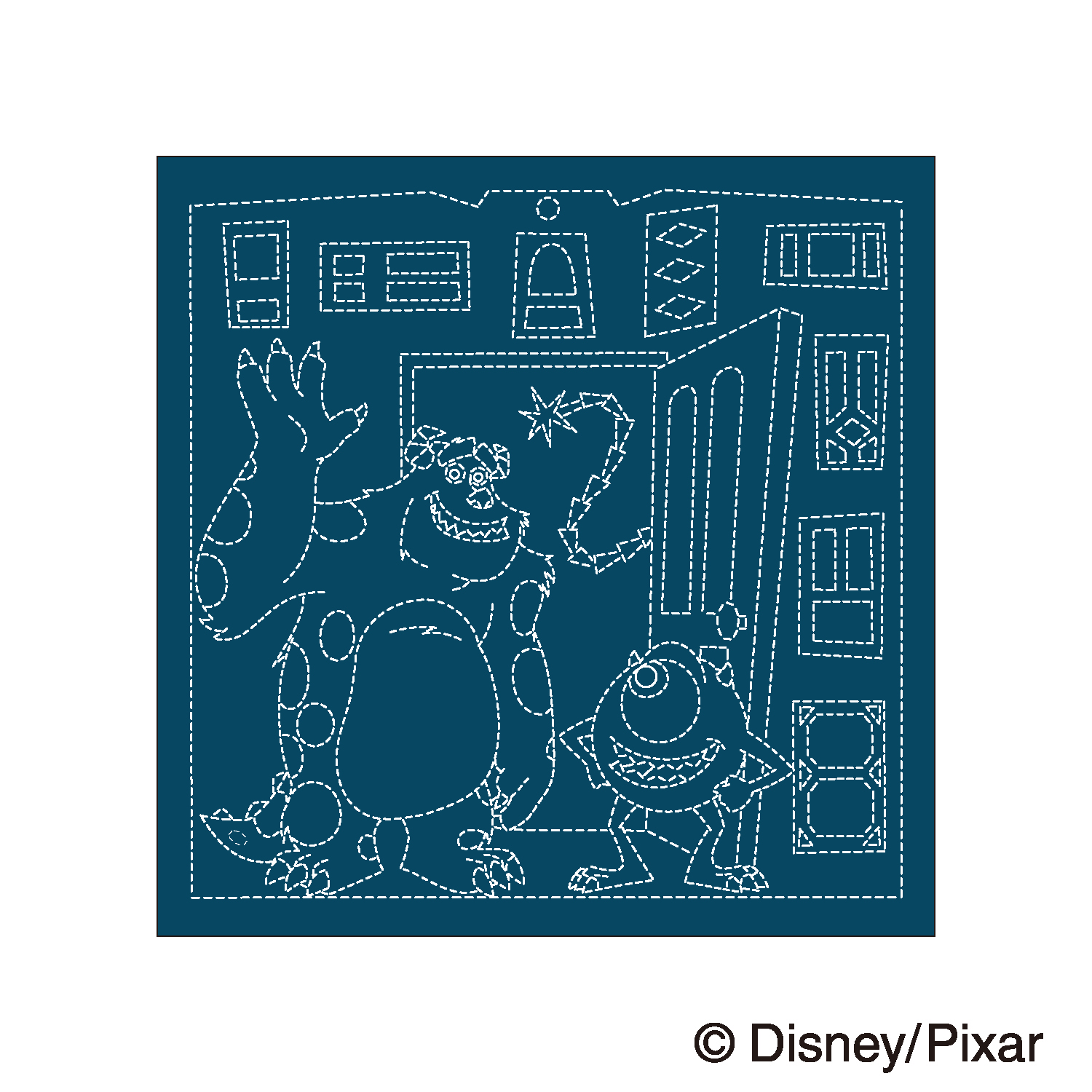 【Non-cancellable/Non-returnable】OHF-H2131 Sashiko Hanafukin Disney/Pixar Sashiko Sulley & Mike [Indigo]  3pcs　(pack)
