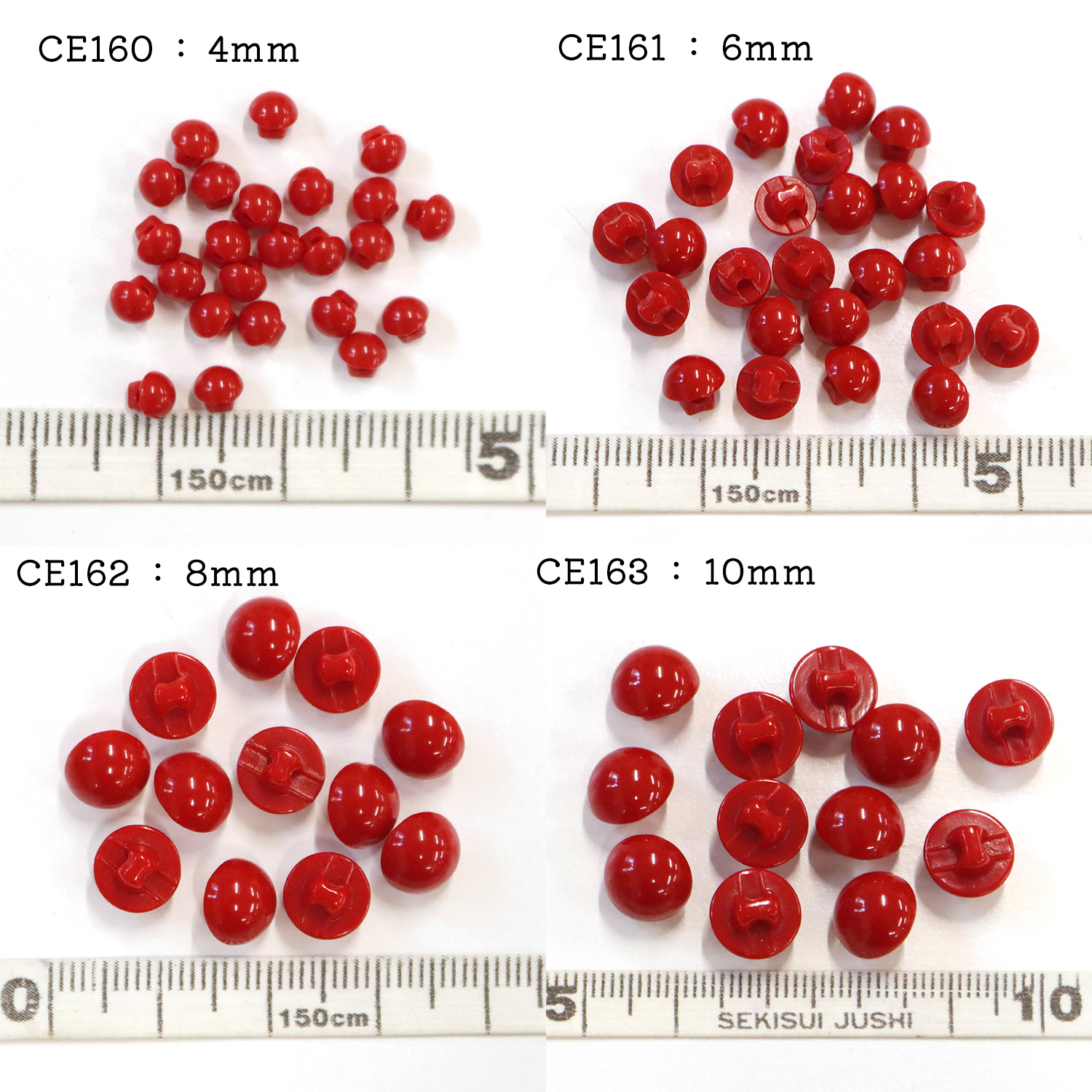 CE160~167-144 目玉ボタン 裏穴 赤 144個入 (袋)「手芸材料の CE160~167-144 目玉ボタン 裏穴 赤 144個入 (袋)「手芸材料の