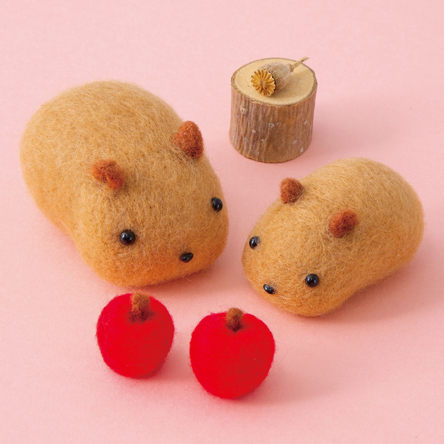 【お取り寄せ・返品不可】H441-642 ほっこり大福カピ＆リトルリンゴ 羊毛フェルトキット (個)