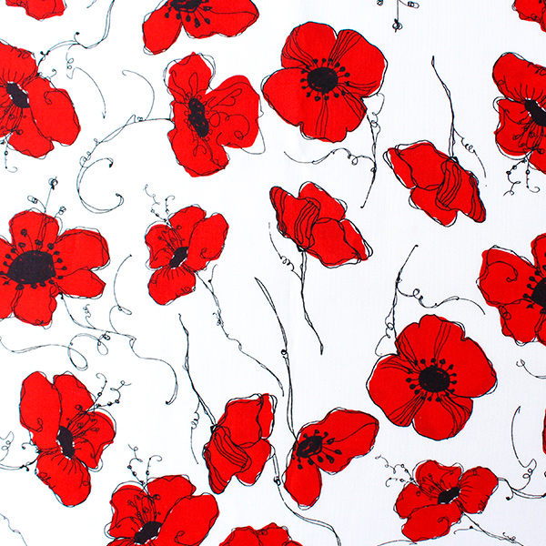 【0403再入荷】LORA692-131 Loralie Designs ローラライデザイン  Poppies White USAプリント m単位 (m)