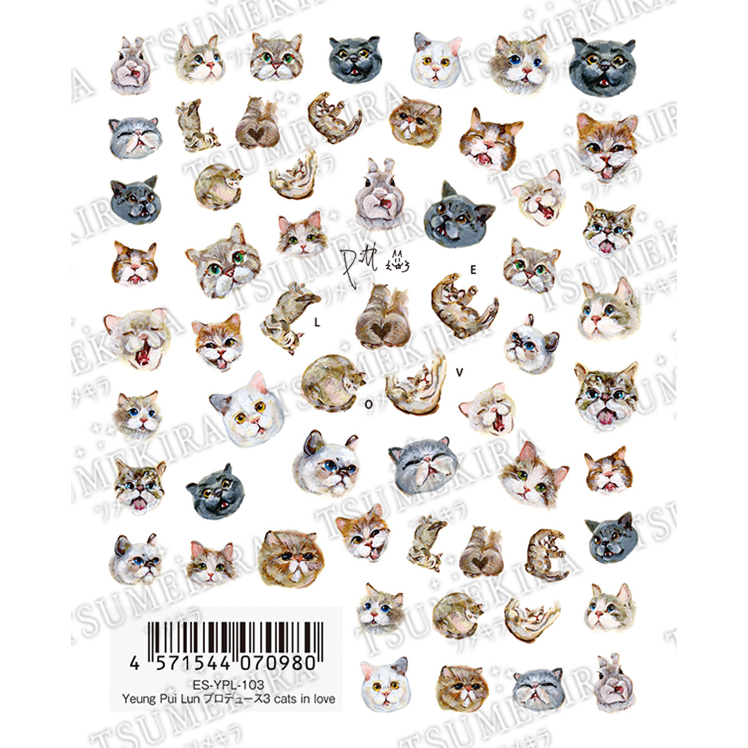 [Order upon demand, not returnable]ES-YPL-103　[TUMEKIRA]Nail Stickers　【es】 Yeung Pui Lun produce3 cats in love  (Sheet)